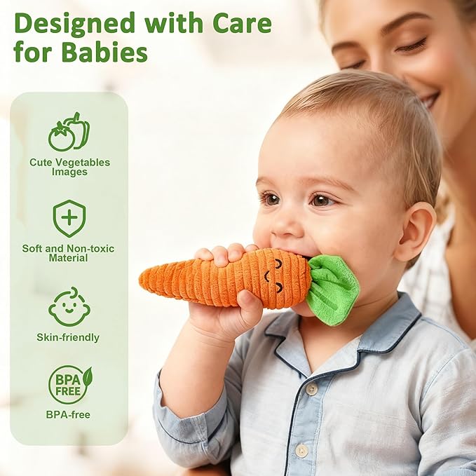Baby Toys for 6-12 Months, Fruits Vegetables Plush Montessori Toys, Color Shape Sorting Crinkle Rattle Textures Sensory Toy, Fine Motor Skills Christmas Baby Gift for 0+ Boys Girls