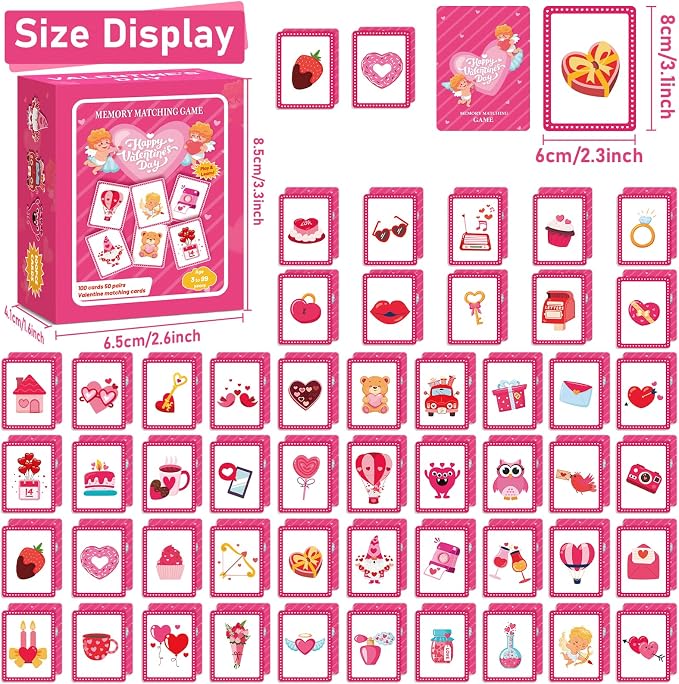gisgfim 100 PCS Memory Matching Game Valentine's Day Concentration Memory Games Card Educational Game for Kids Educational Ages 3-8 A Fun & Fast Heart Gnome Matching Games - Image 2
