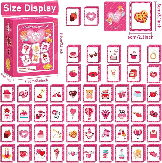 gisgfim 100 PCS Memory Matching Game Valentine's Day Concentration Memory Games Card Educational Game for Kids Educational Ages 3-8 A Fun & Fast Heart Gnome Matching Games - Image 2