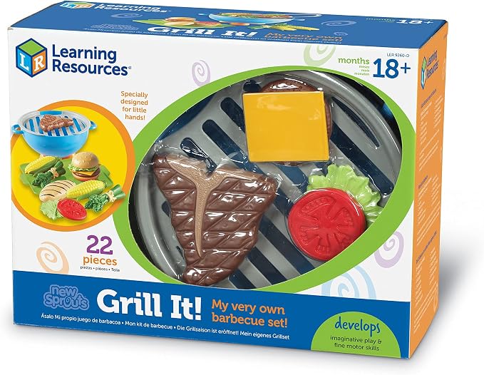 Learning Resources New Sprouts Grill It! Barbecue Set - Play Food for Kids, Kitchen Toys Accessories, Imaginative Play, Fine Motor Skills, Interactive Toddler Activities, Gifts for Boys and Girls - Image 8
