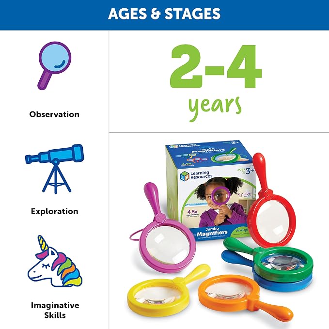 Learning Resources Jumbo Magnifiers - 6 Pieces, Ages 3+ Toddler Learning Toys, Exploration Toys for Kids, Magnifiers for Kids - Image 5