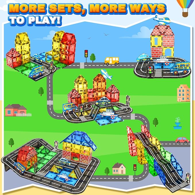 Magnetic Tiles Road Set, STEM Magnetic Building Blocks for Toddlers Kids Ages 3-5 4-8, Birthday for 3+ Year Old Boys Girls - Image 6