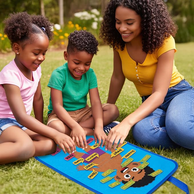 WATINC Body Parts Learning Portable Felt Story Board Set, 32PCS Preschool Human Organ Educational Teaching Storytelling Travel Board, Early Interactive Play Kit Gift for Toddler Kid (Brown - Image 5
