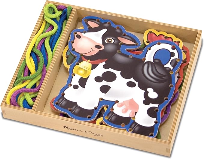 Melissa & Doug Lace and Trace Activity Set: 5 Wooden Panels and 5 Matching Laces - Farm by Unknown