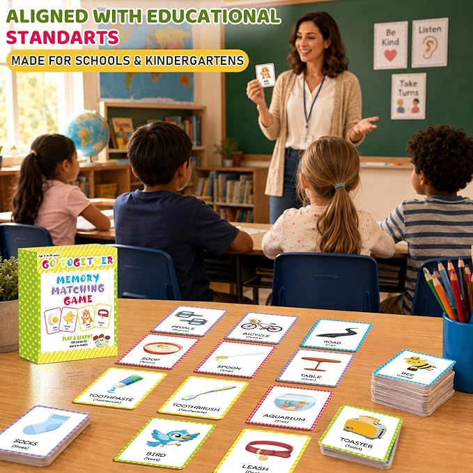 gisgfim 100 PCS Go Together Memory Matching Game Associations Learning Flashcards Educational Vocabulary Sorting Concentration Memory Card for Preschool Ages 3-8 A Fun & Fast Activities Matching Games - Image 6