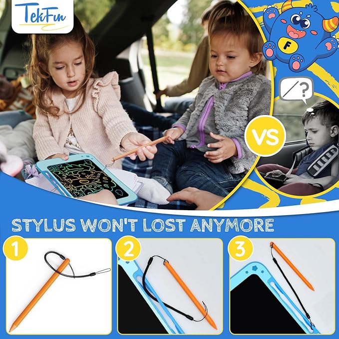 TEKFUN Toddler Kids Toys Gifts - 8.5 Inch LCD Writing Tablet Kids Doodle Board with Stickers Colorful Drawing Tablet, Kid Birthday Christmas Gifts Toys for 3 4 5 6 Years Old Boy (Blue)