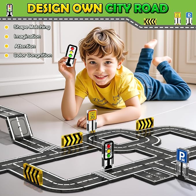 Magnetic Tiles Road Toddler Toys, Magnet Building Blocks for Kids Ages 3-5 4-8, STEM Learning Construction Toys Games, Ideal Gifts for 3+ Year Old Boys Girls - Image 4