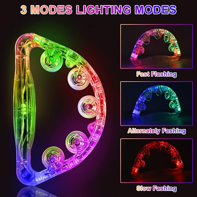 Aywewii LED Tambourine - Musical Light Up Sensory Toys for Kids with Autism, Special Needs Toys for Children, Birthday Gifts for Boys & Girls, Glow in The Dark Party Favors