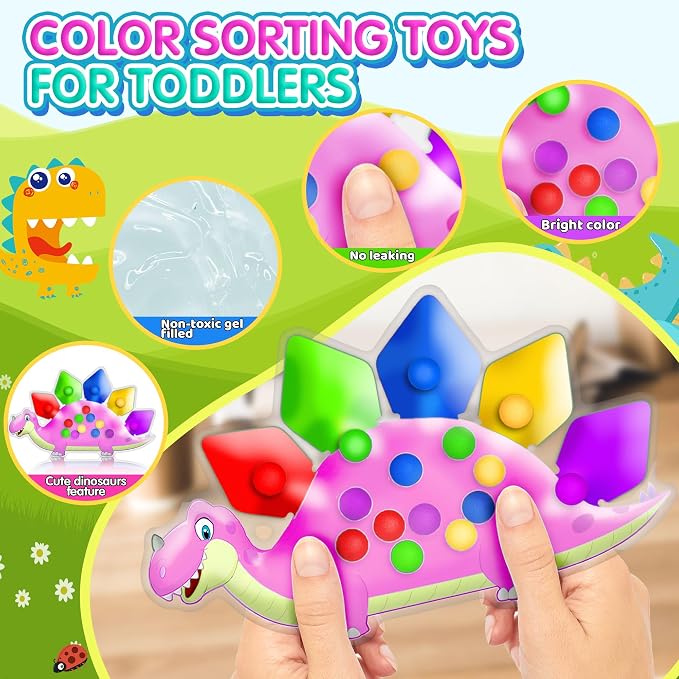 Pink Dinosaur Color Sorting Sensory Toy for Toddler Girls, Montessori Toys Fine Motor Skill Calm Down Fidget for Classroom Activities Aged 2 3 4 Year Old Kid Valentine Easter Basket Stuffers Gifts - Image 3