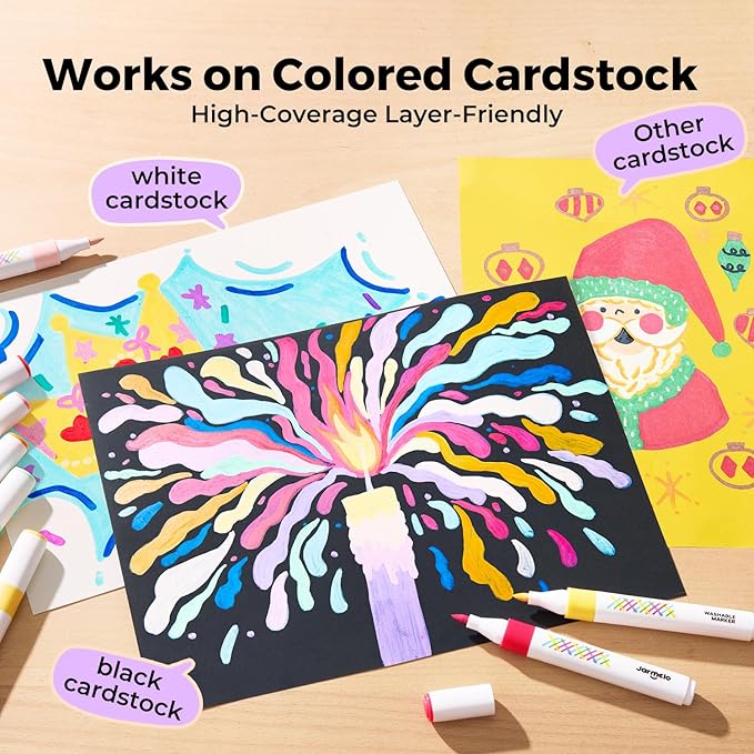Jar Melo Washable Layered Markers for Kid Age 4-8, Water Based Blendable Markers for Toddler Safe and Non-Toxic, Coloring Art Supplies for Preschool Gift, 12 Colors