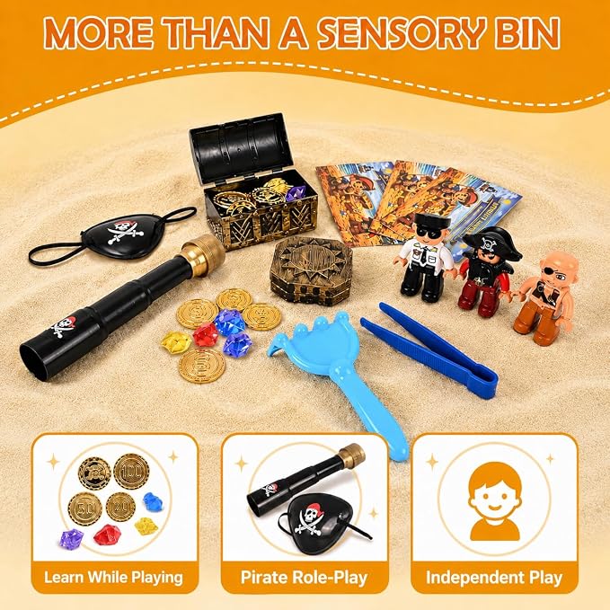 Pirate Treasure Chest Sensory Bin for Kids with Sensory Sand - Image 6
