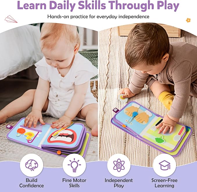 Busy Book for Toddlers 1-3,Montessori Daily Life Felt Activity Book - Image 3