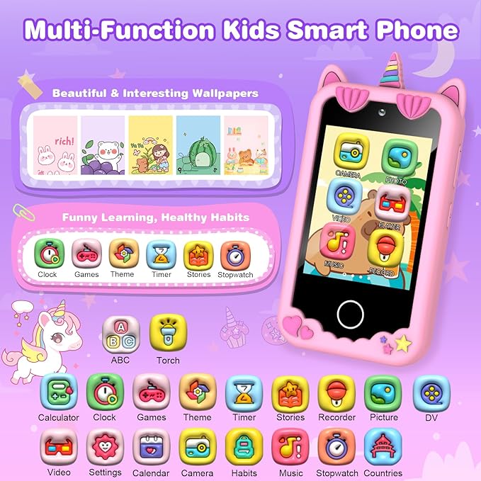 M SANMERSEN Smart Phone for 3 4 5 Year Old Girls, 2.8" Touchscreen Toddler Phone Toy, Dual Camera 28 Learning Games, MP3 Music Player, Built-in 32G SD Card