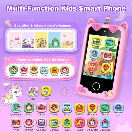 M SANMERSEN Smart Phone for 3 4 5 Year Old Girls, 2.8" Touchscreen Toddler Phone Toy, Dual Camera 28 Learning Games, MP3 Music Player, Built-in 32G SD Card