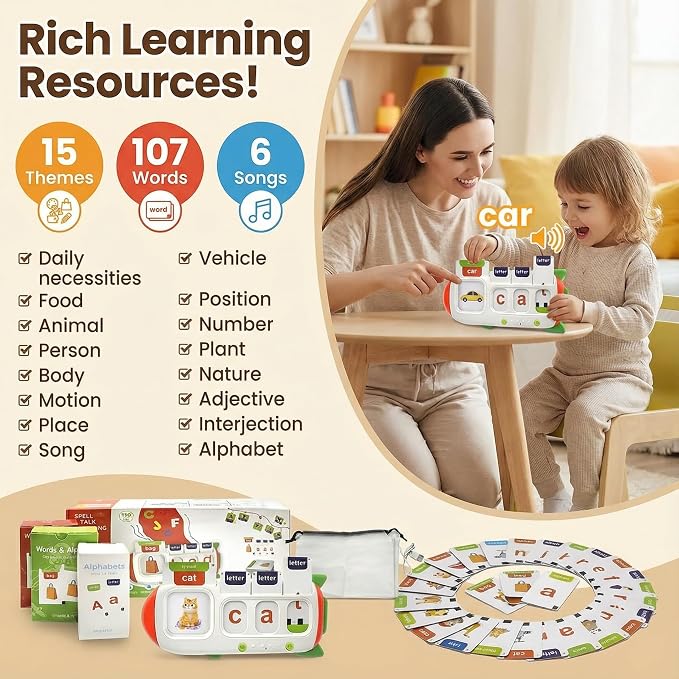 CVC Word Spelling Game for Kids Ages 3-7, Talking Flash Cards with Alphabet Card Reader, 107 Sight Words, Letter Matching and Spell-Check Practice, Preschool Kindergarten Learning Toy Gift - Image 5