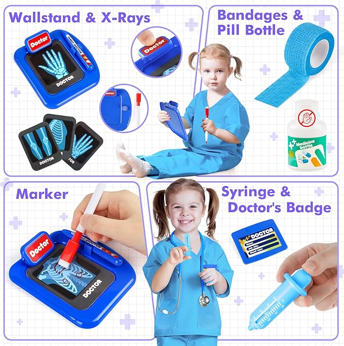 Kids Doctors Play Set, 15 Pcs Doctor Kit for Toddlers 3-5, Doctor Set with Real Stethoscope, Pretend Play Toys for Kids Boys and Girls, Halloween Christmas Birthday Gifts