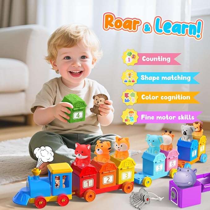 Animal Montessori Learning Toys for 2 3 4 5 Year Old Kids, Toddler Animals Train Locks & Keys Matching Toys Counting & Sorting Trains Set, Preschool Toy Boys Girls Christmas Birthday Gifts Age 2-4 3-5 - Image 2