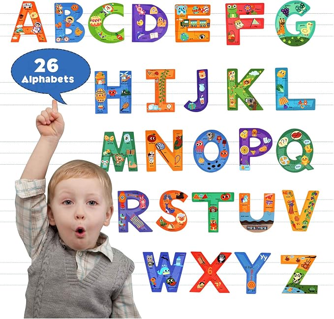 SYNARRY Wooden Alphabet Puzzles for Kids Ages 3-5, ABC Learning for Toddlers Ages 3+, Sight Words Letter Puzzles Montessori Toys Educational STEM for Preschool Boys Girls Kids Gifts - Image 3