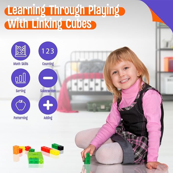 SpriteGru 300PCS Math Linking Cubes, Math Cubes Manipulative Connecting and Counting Snap Blocks for Early Math and Construction, Educational Toy for Preschool, Kindergarten, Homeschool - Image 4
