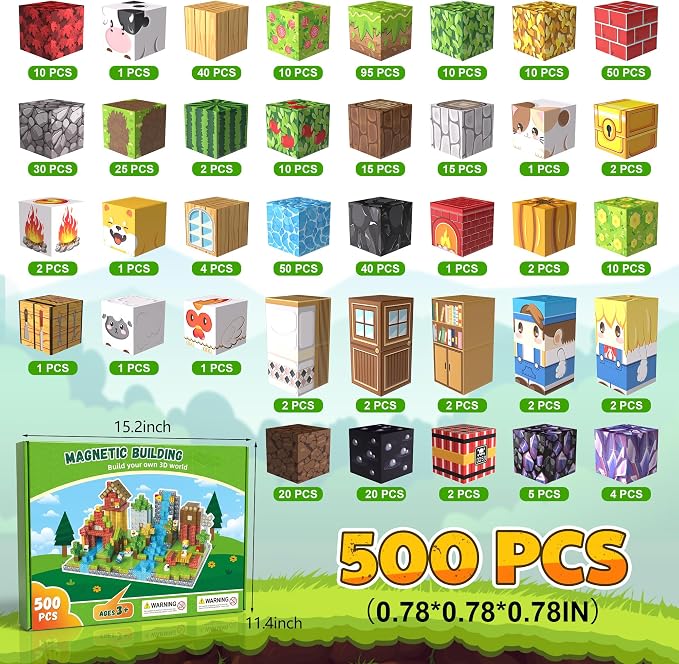 500PCS Magnetic Blocks, Magnetic Building Blocks, 0.98in Magnetic Building - Image 3