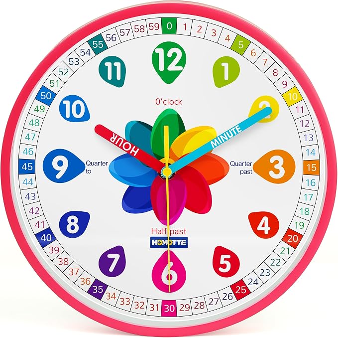 Homotte Learning Clock for Kids | Silent Telling Time Educational Clock by VisittheHomotte