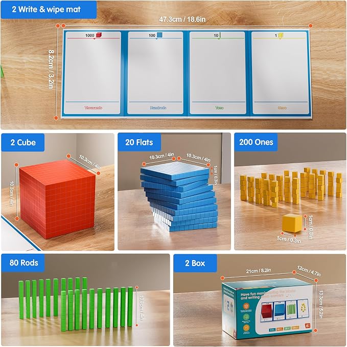 2 pack Base Ten Blocks Plastic Place Value Blocks with 80 rod - Image 7