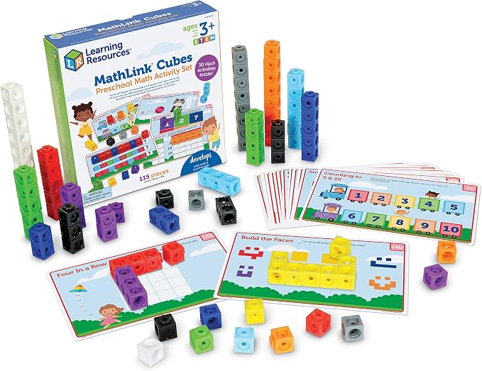 Learning Resources MathLink Cubes Preschool Math Activity Set - Classroom Must Haves, Teacher School Supplies, Toddler Montessori Toys,Building Blocks, Math Manipulatives, Homeschool Games by LearningResources