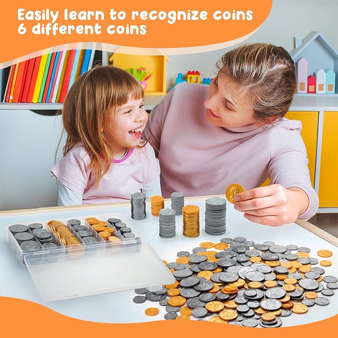 TOMMYHOME Fake US Coins Play Money 300 PCS Set – 6 Types of Coins,Realistic Prop Money for Kids,Toy Cash Register, Pretend Play Toys – Homeschool Teaching Supplies(307) - Image 3
