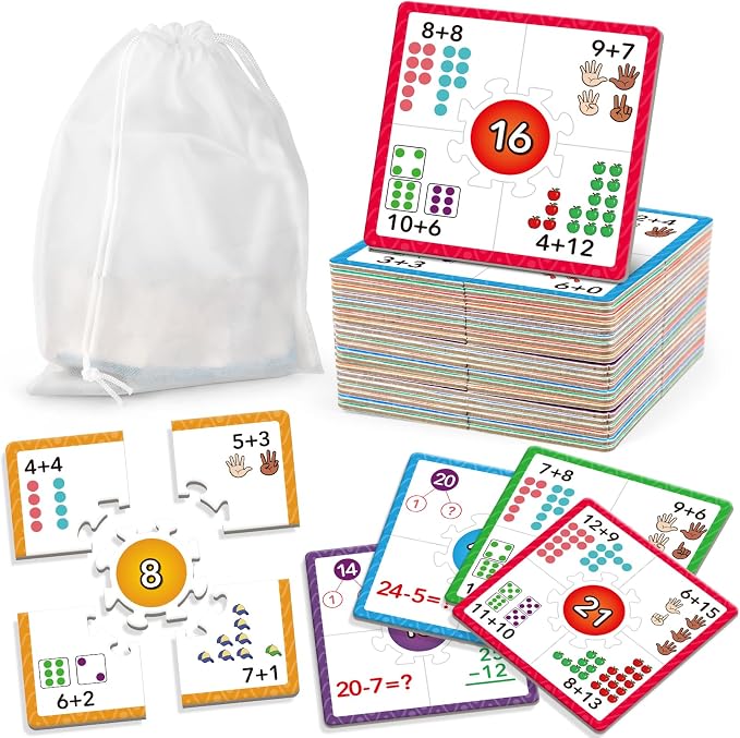 Torlam Addition and Subtraction Puzzle Cards Math Manipulatives Kindergarten Math Games for Kids, Homeschool Supplies Classroom Must Haves Preschool Learning Games Flash Cards Puzzles Toys by Torlam