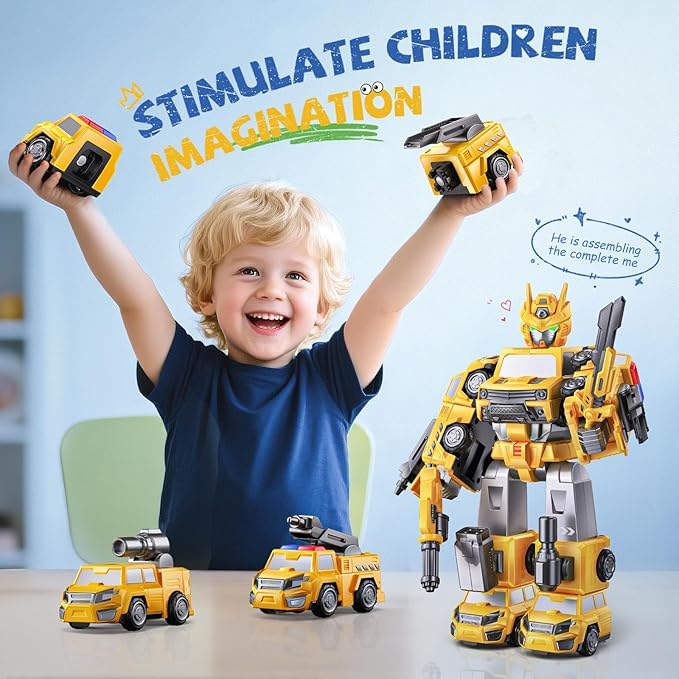 5 in 1 Transform Magnetic Construction Robot Toys Gifts for 3 4 5 6 Year Old Boys Kids, Easy DIY Assembly, Transforming Trucks Toys for Boys Kids, Ideals 3 4 5 6 Year Old Boy Birthday Gift