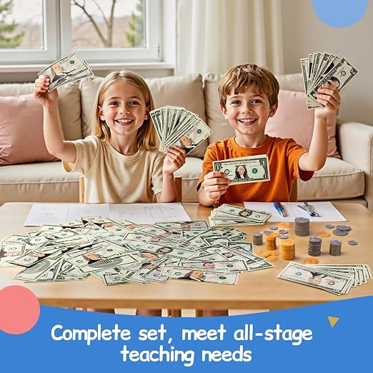 Play Money Set for Kids with Bills & Coins,Pretend Play Cash for Homeschool, Game Currency for Education, Board Games - Image 3