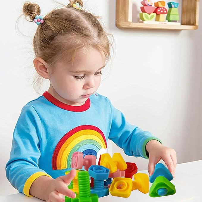 Jumbo Nuts and Bolts for Toddlers - 40 Pcs Screw Toys for Toddlers 3 - Occupational Therapy Toy with Storage Tote and Book - Shape Sorter Fine Motor Toy - Manipulatives for Preschoolers - Image 5