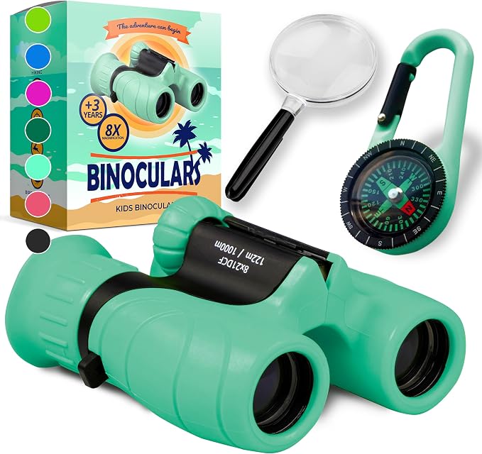 Binoculars for Kids – Perfect Toy for Little Boys and Girls – Extensive Set Incl. Magnifying Glass & Compass – Powerful Magnification 8X21 – 3 to 12 Year Old Kids for Toddler by Promora