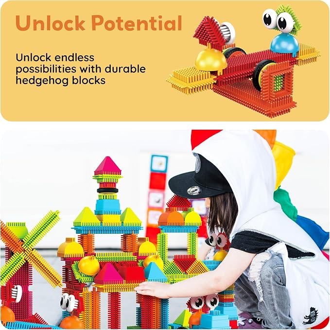 PicassoTiles 240 Piece Hedgehog Bristle Blocks 3D STEM Building Toy Ages 3+ - Image 7