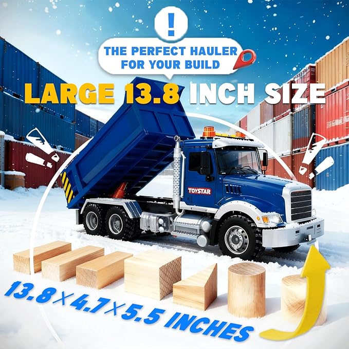 SMILESSKIDDO Dump Truck Toy - 1:12 Large Friction Powered Truck with Air Pump Function, Lights & Sounds, Boy Toys Age 3, Birthday Gift for 3 4 5 6 7 8 Years Old Boys Girls, Toys for Kids 3-5