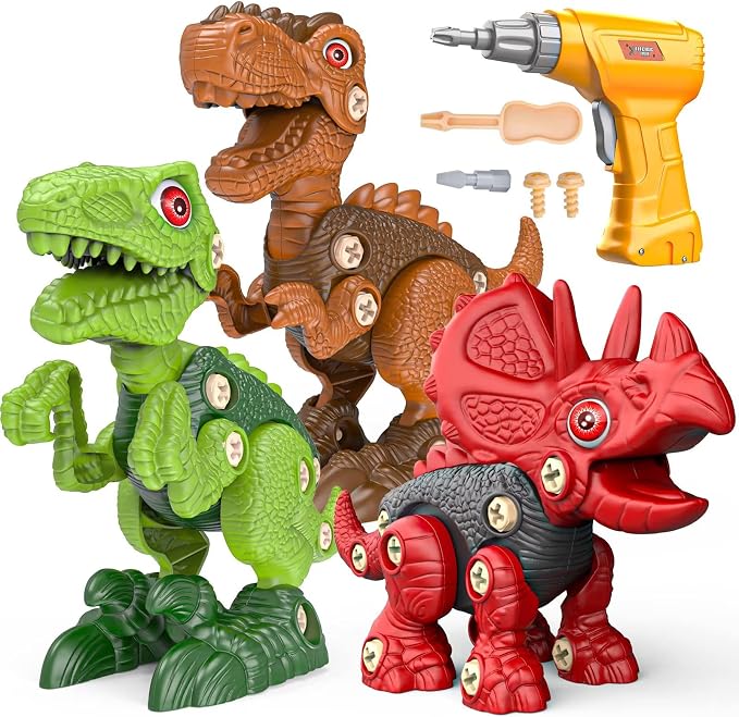 Sanlebi Take Apart Dinosaur Toys for 4 5 6 7 Year Old Boys Kids Building Toy Set with Electric Drill Construction Engineering Play Kit STEM Learning for Boys Girls Age 3 4 5 Year Old by Sanlebi