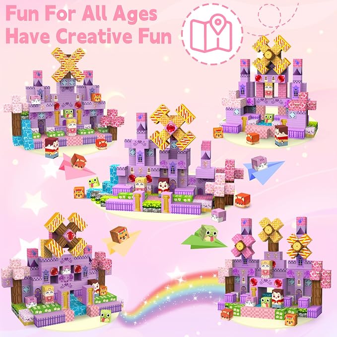 200 PCS Magnetic Blocks, Magnet Building Cubes, Build Pink Castle World Set - Image 4