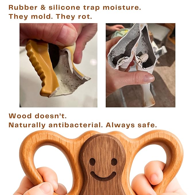 Wooden Baby Rattle for 0–6 & 6–12 Months – Montessori Natural Baby Toy – Calm Sound Rattle for Newborn Infant Boys & Girls – No Paint, No Plastic – 100% Beechwood Gift