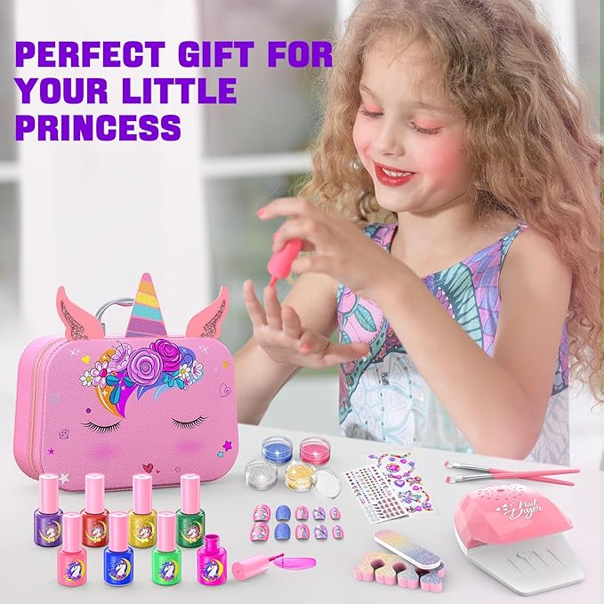 Kids Nail Polish Set for Girls, Non-Toxic Quick Dry Nail Art Salon Kit with Nail Dryer and Peelable Nail Polish,Ideal Gift Toys for Girls Age 6-12