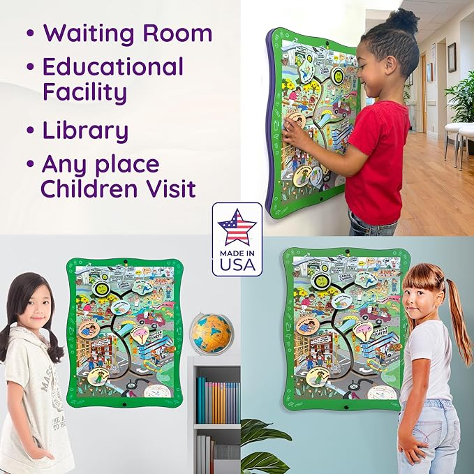 Safety Road Sensory Wall Panel for Kids 24+ Months – Interactive Toddler Wall Activity Toy w/ 6 Non-Removable Figures – Kid Busy Board for Classrooms, Daycares, Pediatric Offices – 22"x16"