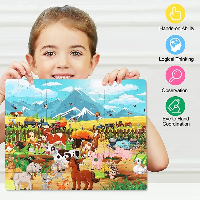 LELEMON Puzzles for Kids Ages 4-8 6-8 8-10 Farm Animals Jigsaw Puzzles Boys Girls Children Learning Educational Puzzles Portable Box Pack Toy 60 Pieces - Image 5