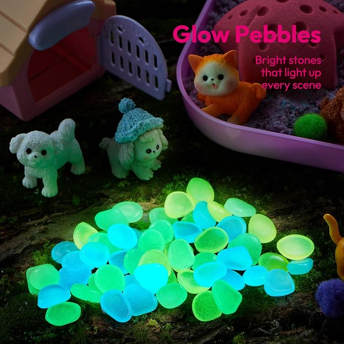 JOVA Klever Kits Cute Pet Sensory Bin for Kids with Glow in The Dark Stones, Sandbox with Lid Dual-Color Sand, Preschool Learning Activities Gifts for Boys Girls Age 3+ - Image 3