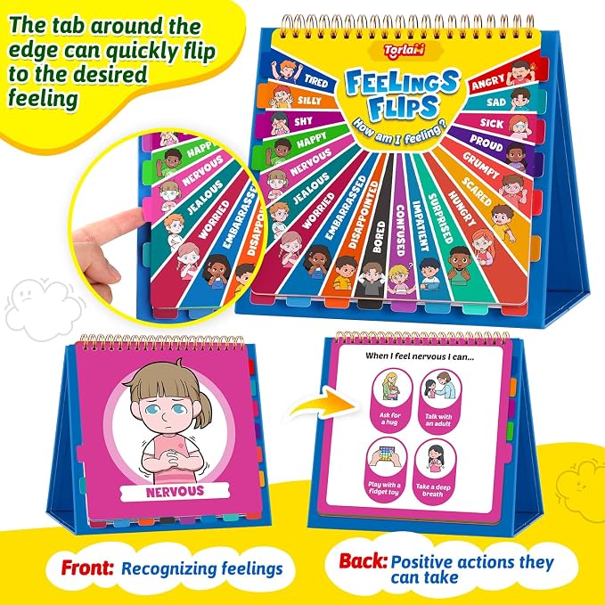 Torlam Feelings Wheel Emotions Book,Calming Down Corner Items Feelings Chart for Kids,Social Emotional Regulation Tools,Emotion Wheel Flip Book,Autism Must-Have ADHD Tools for Kids Classroom Preschool - Image 4