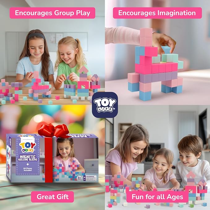 TOY Life Pastel Magnetic Blocks, 64-Piece STEM Set, Ages 3-8 - Image 5
