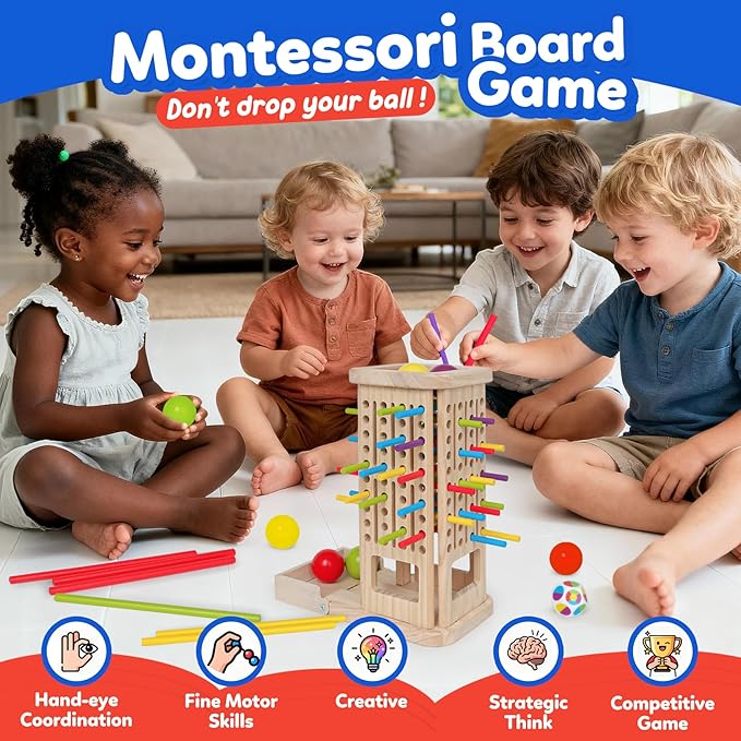 ROOCHKD Wooden Sorting Toy Montessori Color & Shape Sorter Class Activity Toddlers Fine Motor Game for Colors and Shapes Recognition, Birthday Thank You Gifts for Boys and Girls (Wood Sorting Tower)