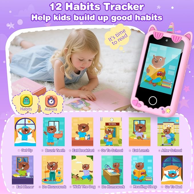 M SANMERSEN Smart Phone for 3 4 5 Year Old Girls, 2.8" Touchscreen Toddler Phone Toy, Dual Camera 28 Learning Games, MP3 Music Player, Built-in 32G SD Card