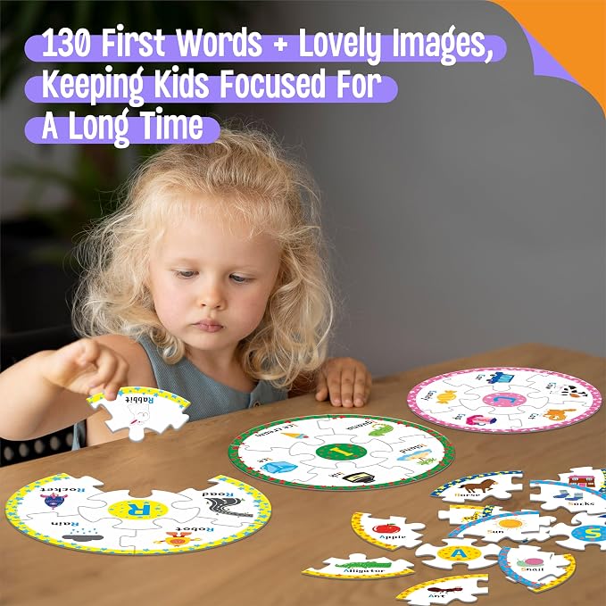 Alphabet Word Puzzles, 26 Letters & 130 First Words, Double-Sided Letter Puzzle Game Learn to Read Alphabet & Words, Early Educational Tool for Toddlers, Preschool, Kindergarten, Homeschooling - Image 6