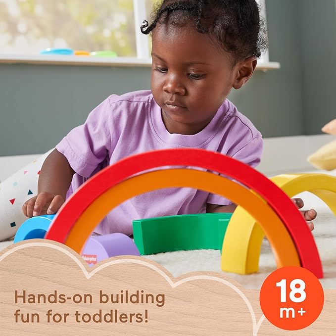 Fisher-Price Wood Toddler Toy Stacking Rainbow, 6 Colorful Wooden Pieces for Building Developmental Play Kids Ages 18+ Months