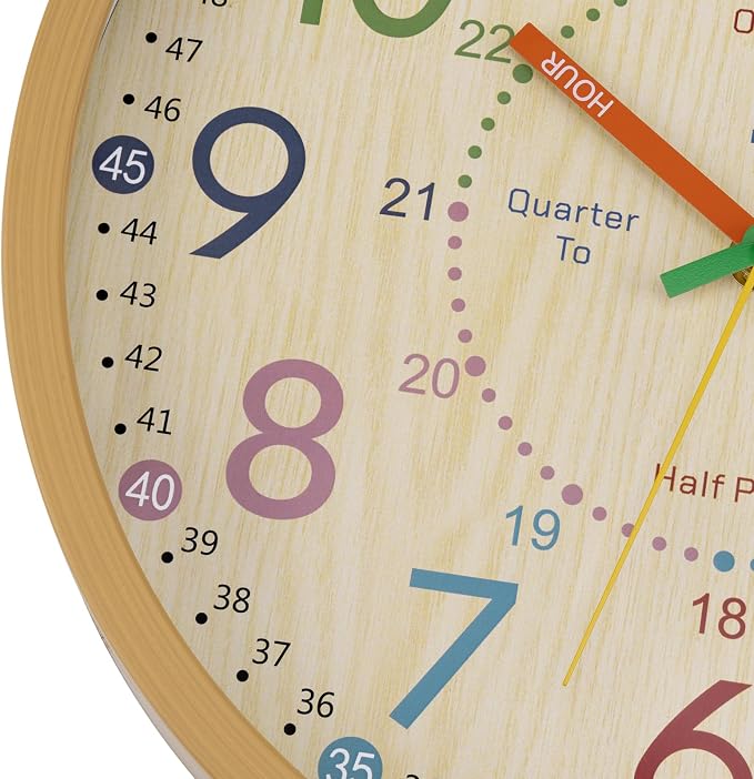 Foxtop Learning Clock for Kids - Telling Time Teaching Clock 12 Inch Silent Non-Ticking Battery Operated Kids Wall Clock for Kids Room Playroom Nursery Classroom School - Image 7