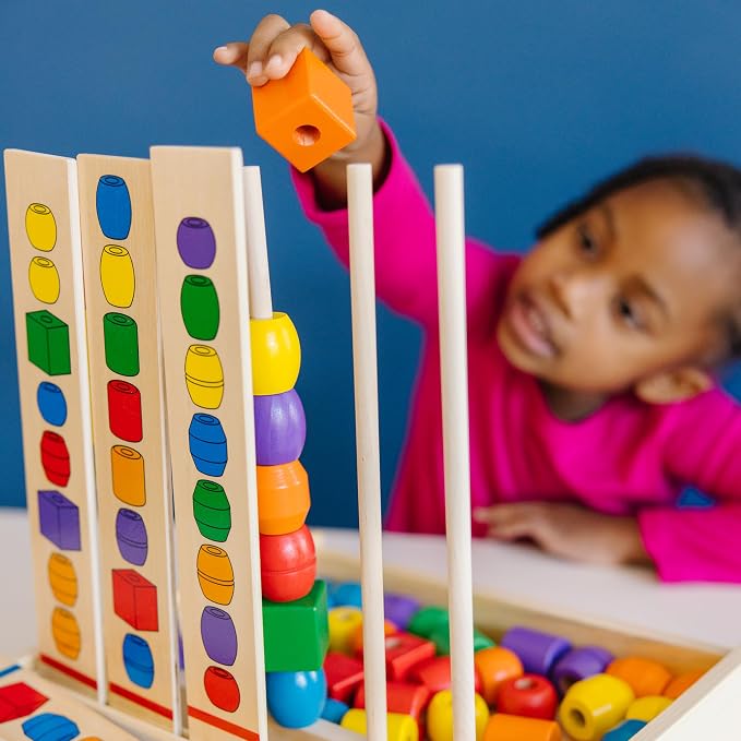 Melissa & Doug Bead Sequencing Set with 46 Wooden Beads and 5 Double-Sided Pattern Boards - Image 2
